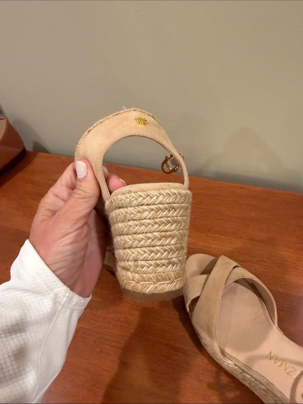 Stuart Weitzman Suede Espadrille Wedge Sandals in Beige EU 40 size 9.5
